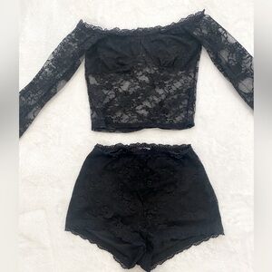 Black Lace 2-Piece Shorts Set